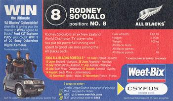 2004 Weet-Bix All Blacks Collector Series #8 Rodney So’oialo Back